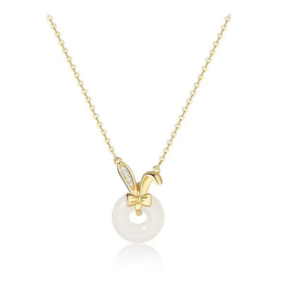 Rabbit Ears Bow Emerald Jade Stone Necklace