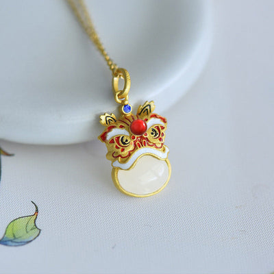 Awakening Lion Emerald Jade Stone Pendant Necklace