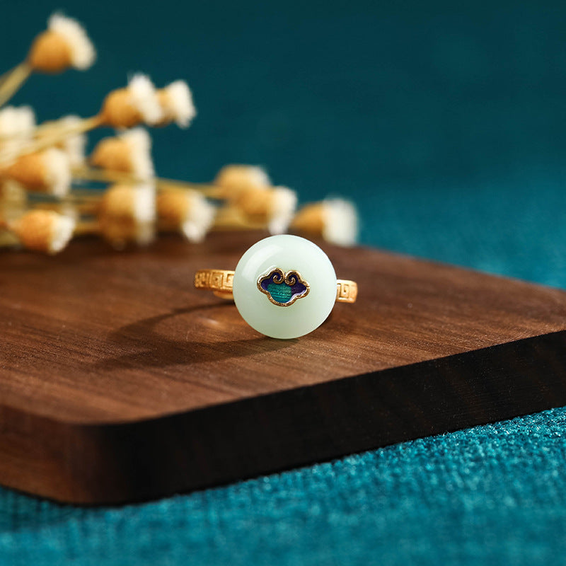 Peace Buckle Emerald Jade Stone RIng
