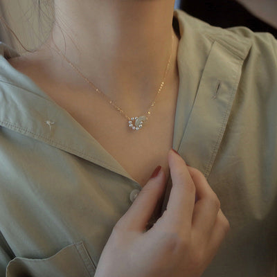Gentle Double Ring Emerald Jade stone & Pearl Neckl