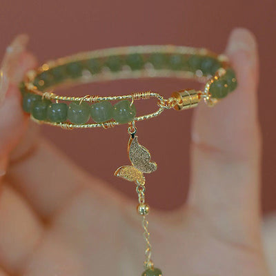 Lucky Butterfly • Emerald Jade stone bracelet