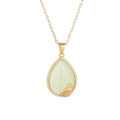 Emerald Jade stone lotus pendant necklace