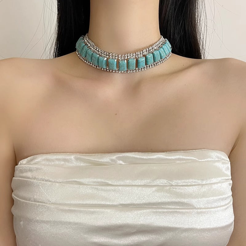 Rhinestone & Turquoise Expanded Necklace