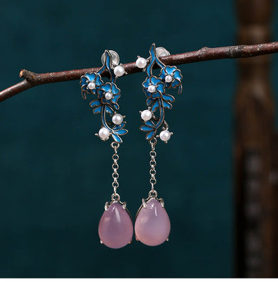 925 Silver Pearl & Amethyst Earrings