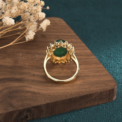 Egg shape set with diamonds Emerald Jade Stone Ring