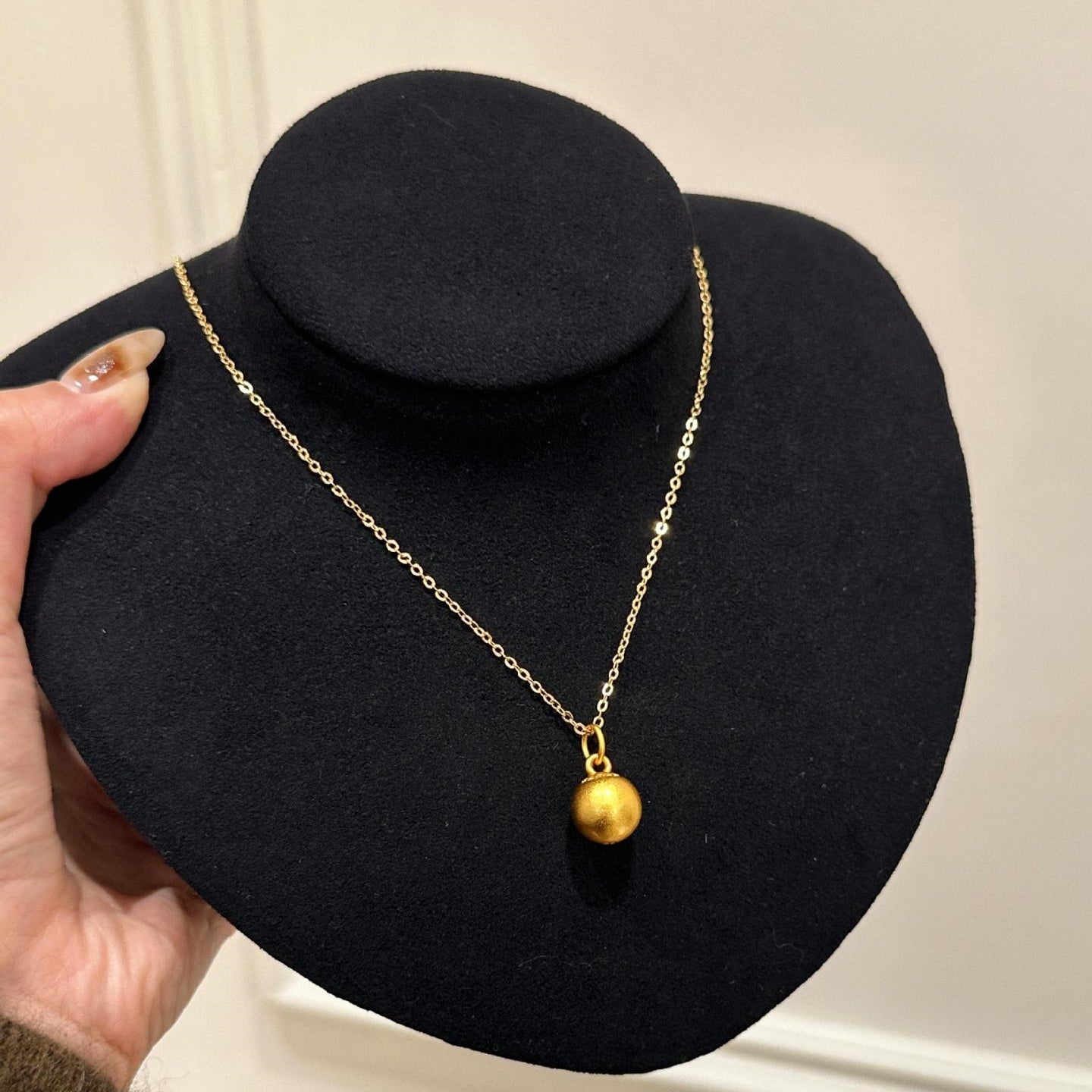 18K Gold Round Bead Necklace & Bracelet & Earrings