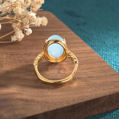 Sky blue egg-shaped natural agate chalcedony ring