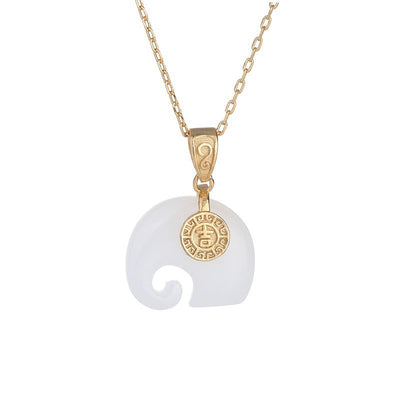 Auspicious elephant emerald Jade stone pendant necklace