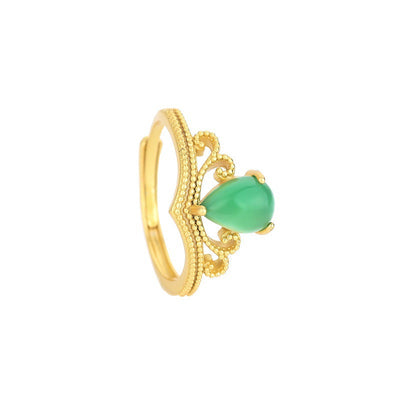Crown Emerald Jade Stone Ring