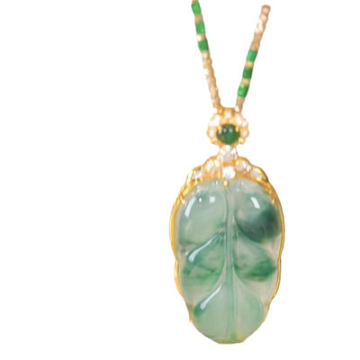 Lucky leaves • Natural Emerald Jade stone necklace