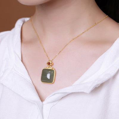 Wish Emerald Jade Stone Pendant Necklace