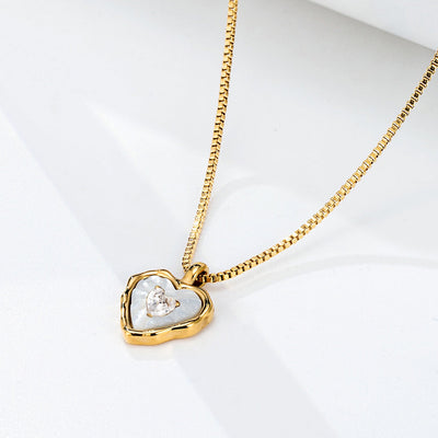 18K Gold White Shell Heart Necklace