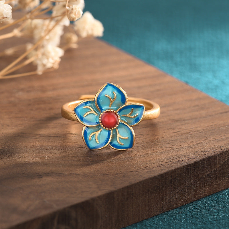 Retro rich flower agate ring
