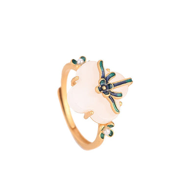 Four Leaf Clover Emerald Jade Stone Ring