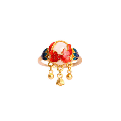 Flower Bud Emerald Jade Stone Ring