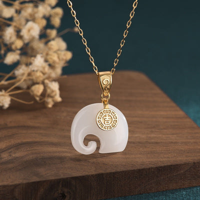 Auspicious elephant emerald Jade stone pendant necklace