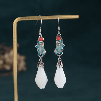 18K Gold & 925 Silver Jade Earrings