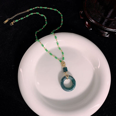 Emerald jade stone lucky buckle pendant Necklace