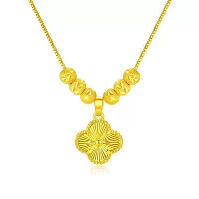 Four-leaf flower gold bead necklace