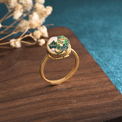Cyan Lotus Emerald Jade Stone Ring