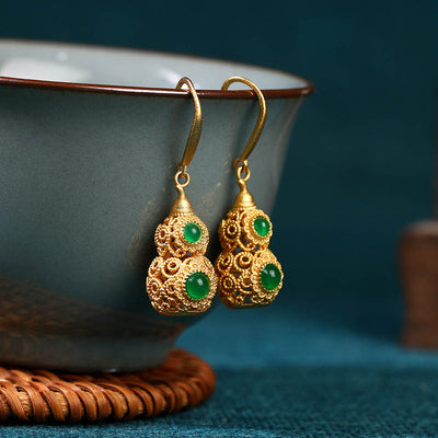 18K Gold Jade Gourd Earrings