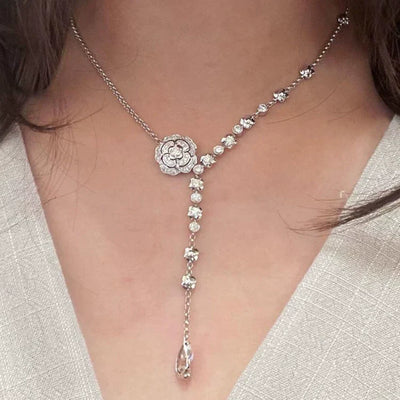 Camellia S925 Silver Diamond Necklace & Bracelet & Earrings