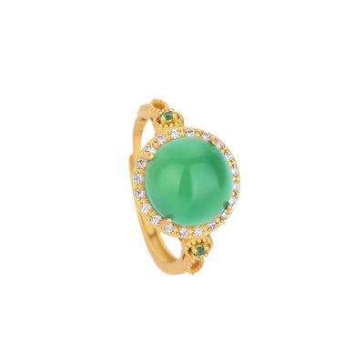 Diamond set Emerald jade stone ring