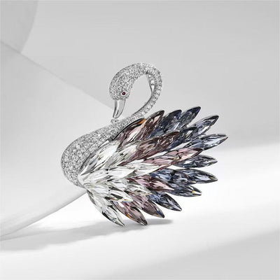 Crystal gradient diamond swan brooch