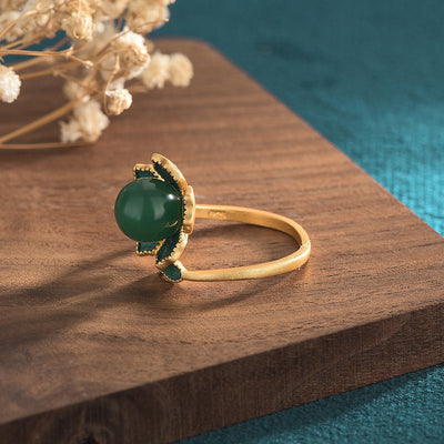 Sunflower Emerald Jade Stone Ring