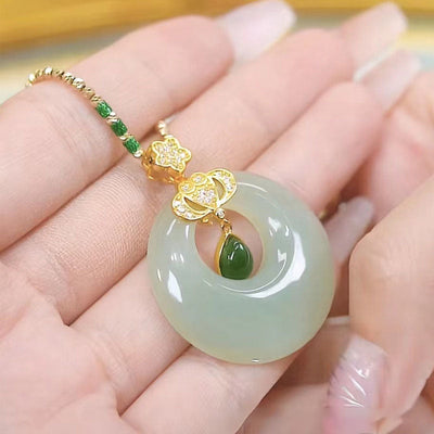 Water drop ring emerald Jade stone pendant necklace