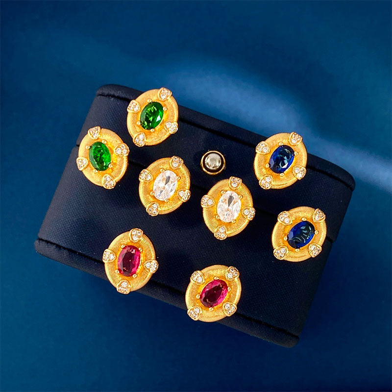 Retro colored diamond brushed metal earrings