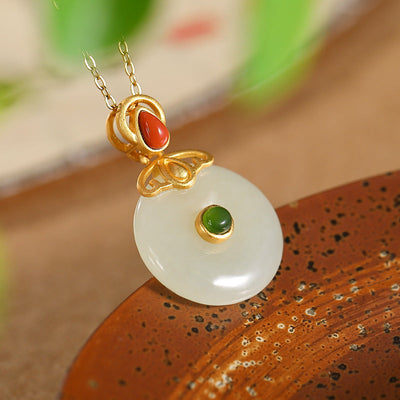 Safety clasp • Natural red agate & Emerald jade stone necklace
