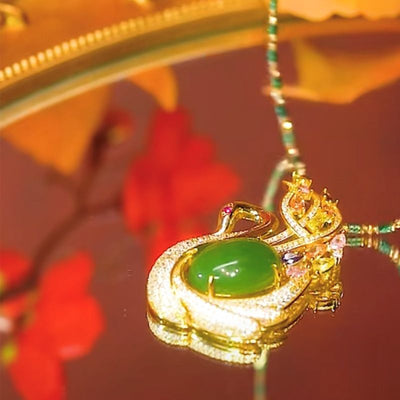 Swan Emerald Jade Stone Necklace