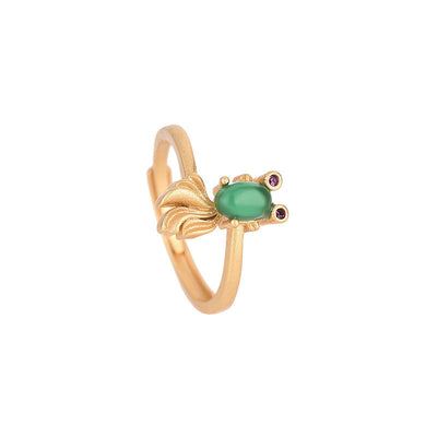 Koi Fish Emerald Jade Stone Ring