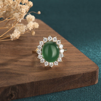 Egg shape set with diamonds Emerald Jade Stone Ring