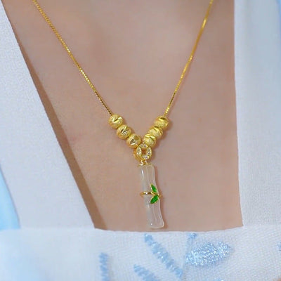 Jade Bamboo Pendant Necklace