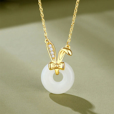 Rabbit Ears Bow Emerald Jade Stone Necklace