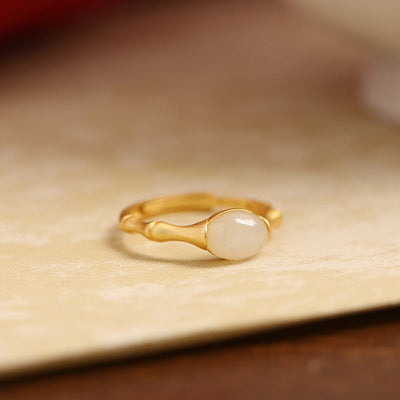 Bamboo Inlaid Emerald Jade Stone Ring