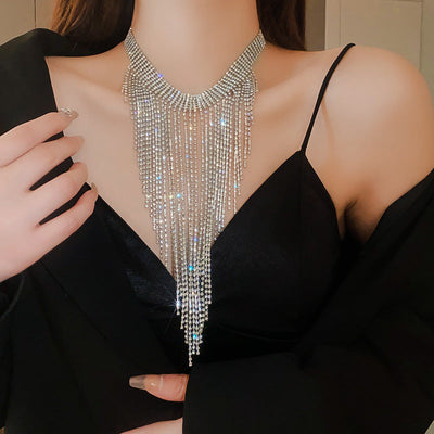 Zircon tassel choker necklace