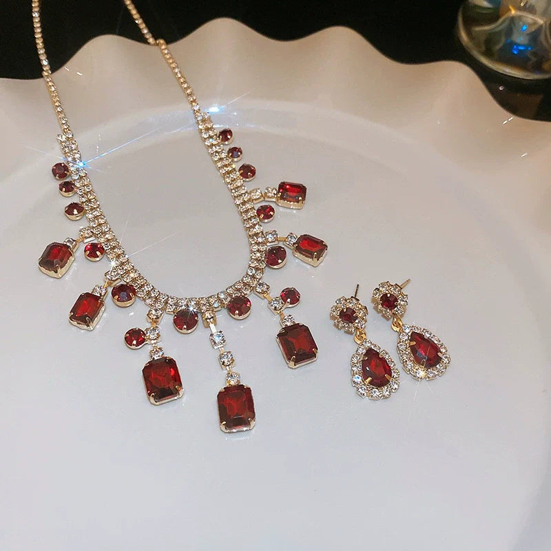 Rhinestone-Red Crystal Duo Necklace