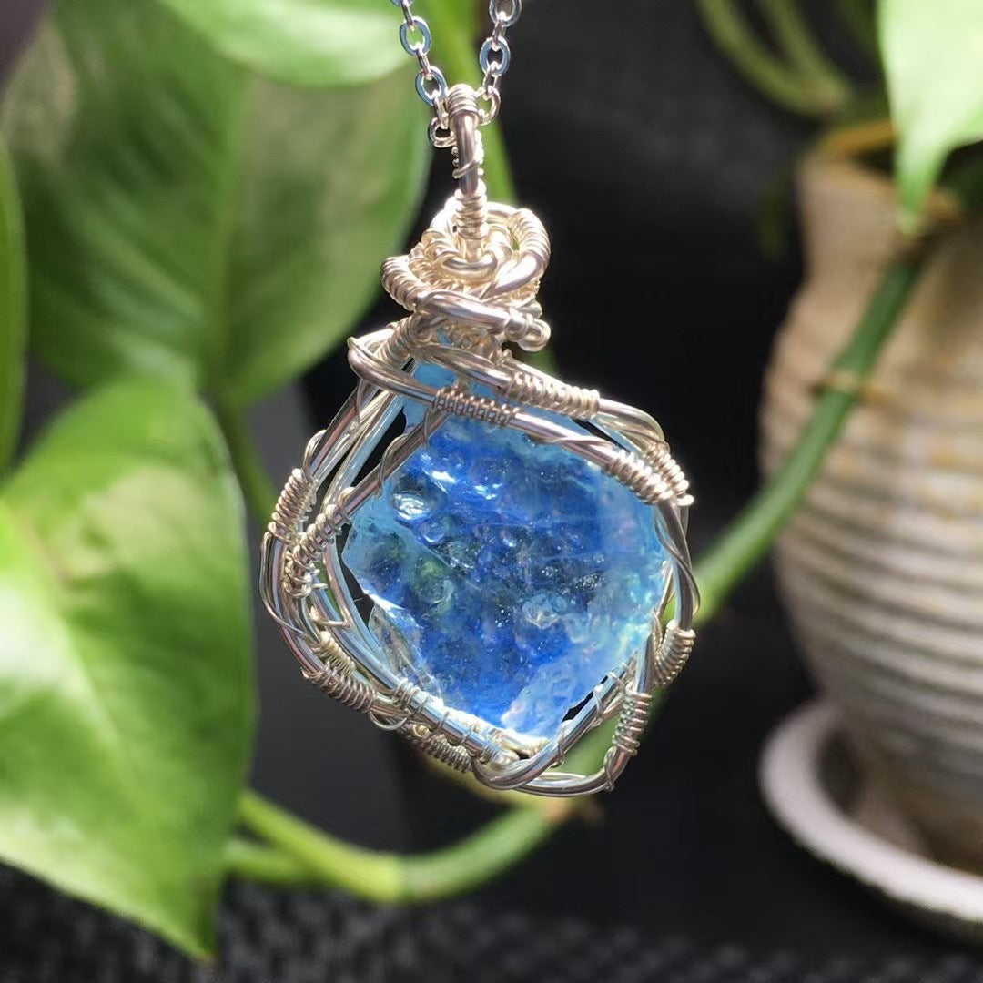 Aquamarine Rough Stone Pendant Necklace