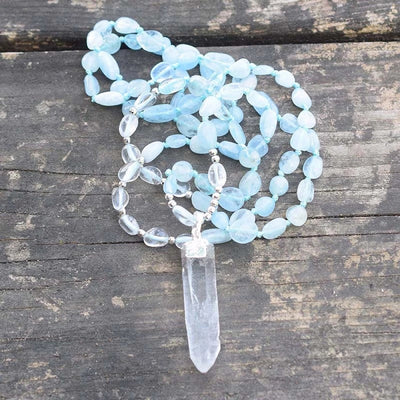 Blue Apatite & Clear Quartz Crystal Necklace