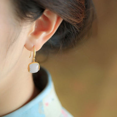 Leaves Emerald Jade Stone Earrings