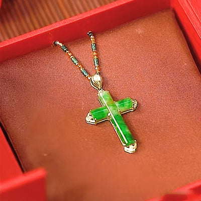 Cross Emerald Jade stone necklace