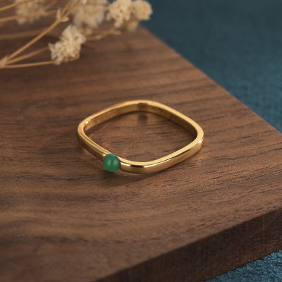 Square metal ring with chalcedony