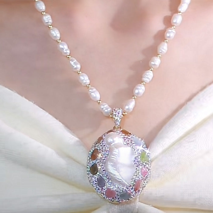 Natural freshwater shaped pearl sweater necklace