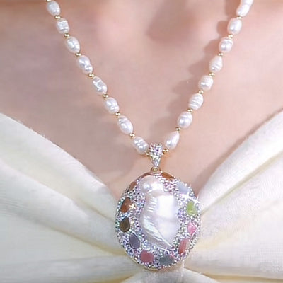 Natural freshwater shaped pearl sweater necklace