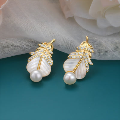 Feather Pearl Necklace & Earrings & Ring