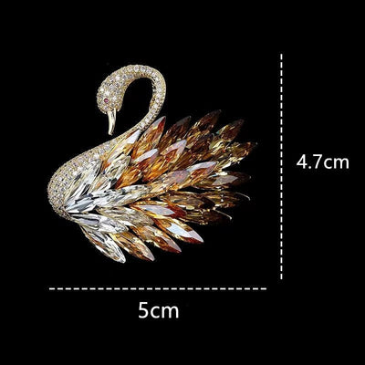 Crystal gradient diamond swan brooch