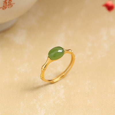 Bamboo Inlaid Emerald Jade Stone Ring